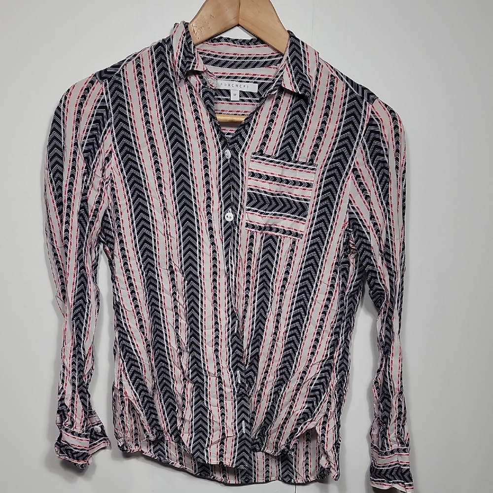 Foxcroft Navy and Coral Patterned Blouse